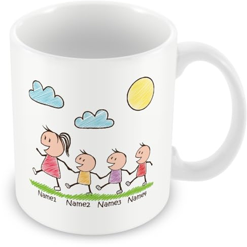 Personalised Mum Mug – Birthday Keepsake, Mum & 3 Kids – Add Names | Personalised mum mug with three children — mum birthday gifts, mummy mugs, add every name at checkout