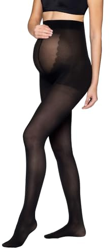 Vogue Medias de maternidad 60 den con ajuste elástico 3D, cómodas medias para embarazo, de poliamida reciclada, transparentes, color negro, Negro (1210 Black), 40-44