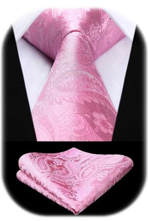 HISDERN bröllopsslipsar och näsduk, paisley-slipsset, enfärgade, i olika färger, ROSA, One size