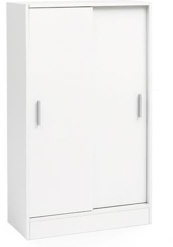 Wohnling Aktenschrank 60x28,5x107,5 cm Holz Weiß | Mehrzweckschrank kratzfest dank Melaminharz, Büroschrank mit Stauraum, Kommodenschrank für Büro und Flur