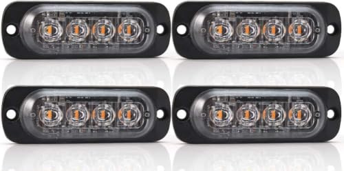 Biqing Feux Stroboscopique, LEDs Lampe Flash Stroboscope Gyrophare LED Feux Pénétrations Avant Voyant d’Alarme Urgence Strobe 12V/24V pour Voiture Camion Remorque (4LED-Jaune-4X)