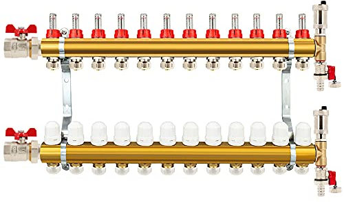 Messing Heizkreisverteiler 2-12 fach Fußbodenheizung Verteiler Heizkreise (12 Heizkreise)