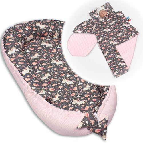 PaLulli Babynest 4-TLG Set 95x55 cm | Babyausstattung mit Matratze & Kuscheldecke | 100% Baumwolle, hypoallergen | Babybett Nestchen für Neugeborene 0-8 Monate (Pony)