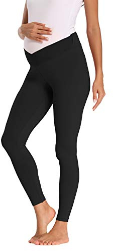 Foucome Women's Maternity Legging Under The Belly Super Soft Support Seamless Elastic Pants (Black, M)