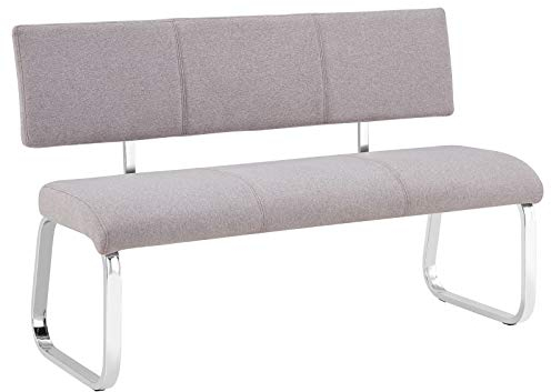 IDIMEX Esszimmerbank Vilas für 3 Personen mit Stoffbezug, grau - Metallgestell verchromt, Sitzbank für Esszimmer mit Rückenlehne komfortabel gepolstert, Essbank für die Küche