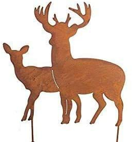 Bornhöft Piquet de jardin en forme de cerf et d'étoiles en métal patiné Décoration de jardin de Noël (couple de cerfs)