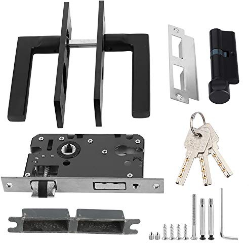 Haofy Türgriff Set, Space Aluminium Schlafzimmer Türschloss Home Security Schlafzimmer Griffschloss mit Schlüssel Schraube Schwarz