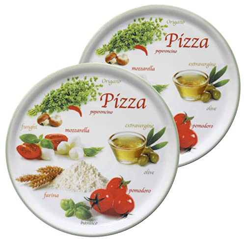 MamboCat Set di 2 piatti da pizza Napoli Green I Ø 33,8 cm – grande I 2 persone I piatti con motivi e scritte I Decorati I per pizza o per la tavola I porcellana