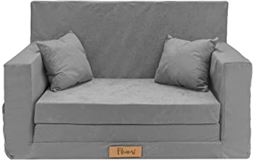 Flumi Personalisierte Kindercouch Kinder Sessel Sofa Schlafsofa jugendzimmer mit Gravur KINDERNAME Spielsofa für Kinderzimmer Schlafsessel Bettfunktion Kindermöbel 92x40x60 (Grau)