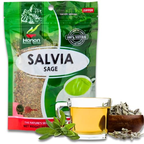 Hanan Sage Loose Leaf Herbal Tea 1.1 oz (30 g) – Natural, Dried Salvia Officinalis Herb Fresh Sage Leaves from Peru