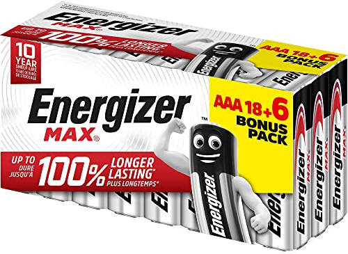 Energizer - MAX, 18+6 AAA-Batterien, Lange Lebensdauer für den täglichen Gebrauch, Keine Sulfatierung und 10 Jahre Lebensdauer, Paquete de 24