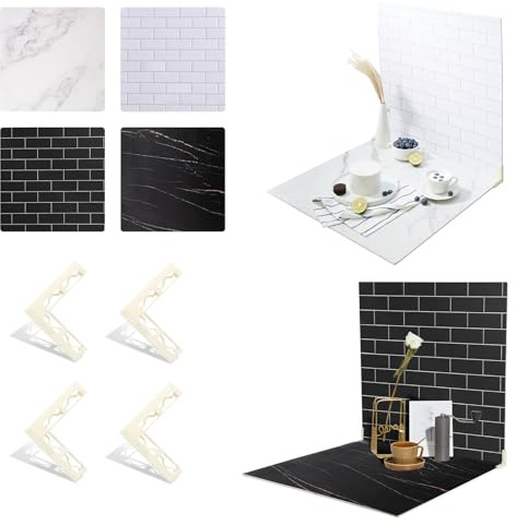 2-Sided 2 PCS Photo Backdrop Boards, Subway Tile Flat Lay Food Photography Background Board, Durable Waterproof Product Food Photography, 24x24 Inch, BEIYANG