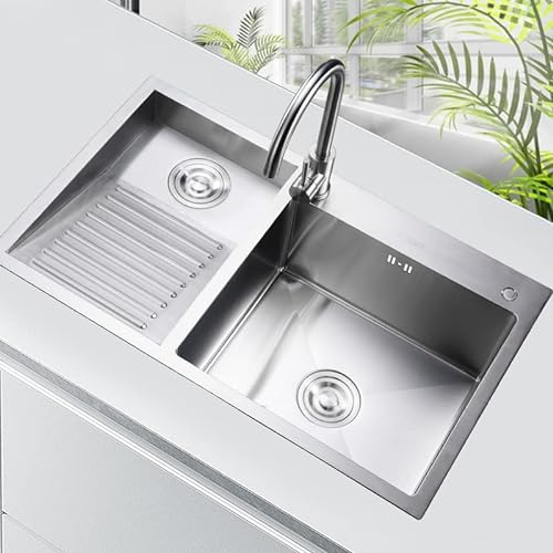 Fregadero de lavandería con tabla de lavado, fregadero de cocina de acero inoxidable con grifo, para el hogar, piscina, balcón, habitación, lavabo fácil de limpiar, doble tazón, 600 mm