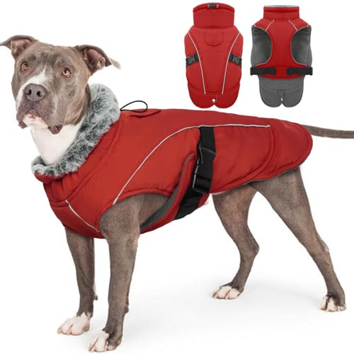 Hundemantel XXL, Hundepullover für große Hunde mit Bauchschutz, Winteranzug für Hunde, Fashion & Sports (Rot, 2XL)