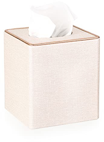 BTSKY Square Linen Tissue Box Holder, Beige
