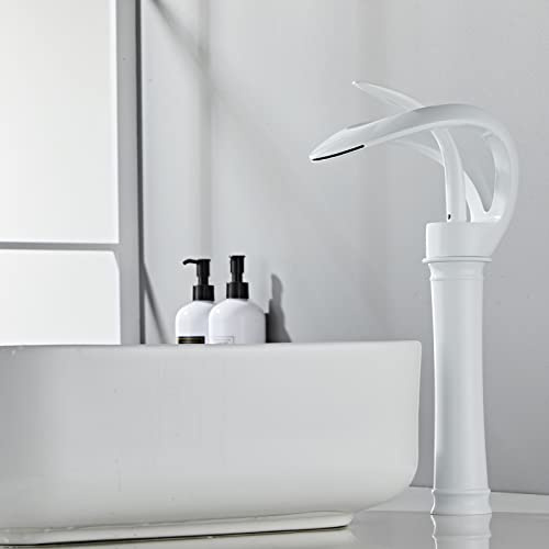 Wasserhahn Bad Moderner Stil, Einhandmischer Waschtischarmatur, Kaltes und Heißes Wasser, Hochwertiges Metall, Weiß