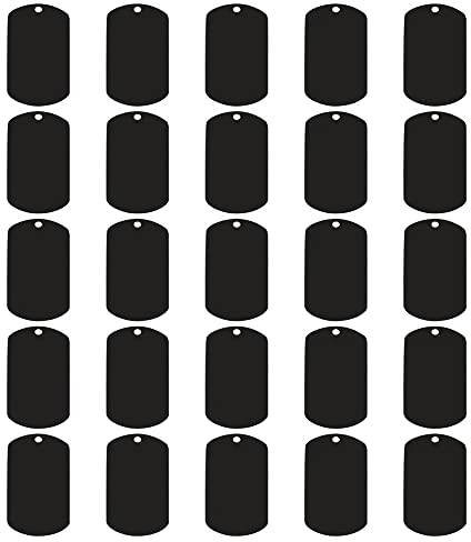Gativs Blanko Schildform Anhänger Dog Tag 25 Stück Dogtags Aluminium Blank Dog Tags Stanzrohlinge Schildform mit Loch Stanzen Rohlinge Hundemarken Rohlinge Schwarz Hundemarken aus Aluminium Schildform