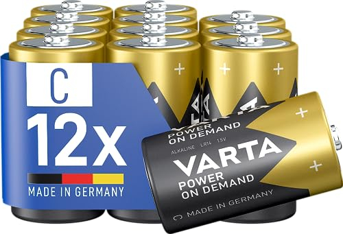 VARTA Batterie C Baby, confezione da 12, pile Power on Demand, Alcaline, pacco di stoccaggio, flessibili, potenti, per accessori computer, Smart Home, Made in Germany [Esclusivo su Amazon]