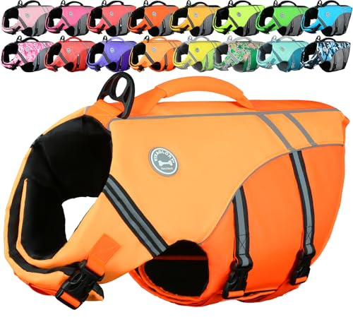 VIVAGLORY Giubbotto Salvagente Stile Sportivo per Cane con Flottabilità Aggiuntiva, Gilet da Nuoto Regolabile e Resistente per Cani Piccoli, Arancione Scuro