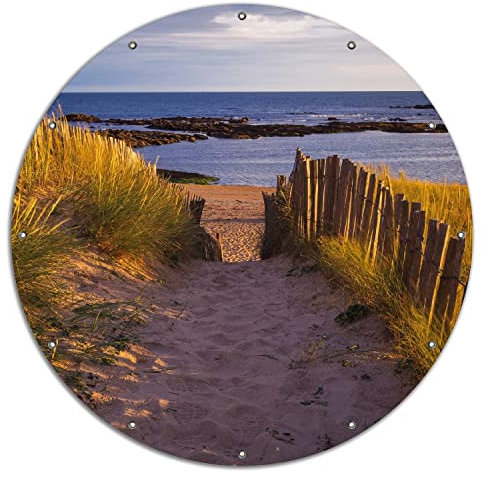 Wallario rundes Outdoor-Poster für Garten oder Balkon Weg durch die Dünen zum Meer an der Küste, Motivbanner 120 cm Durchmesser