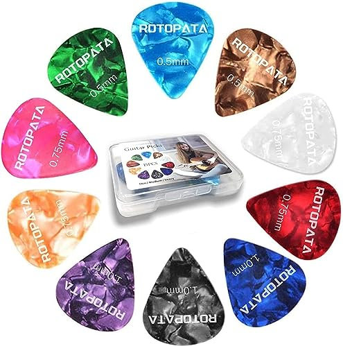 Lot de 15 Médiators Celluloïd - Boîte 3 Épaisseurs 0.5/0.75/1.0 mm Guitare, Basse, Ukulélé
