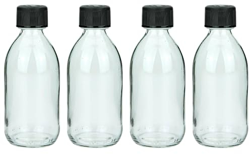mikken 4 Glasflaschen 250ml Chemikalienflasche Laborflasche zum befüllen + Etiketten
