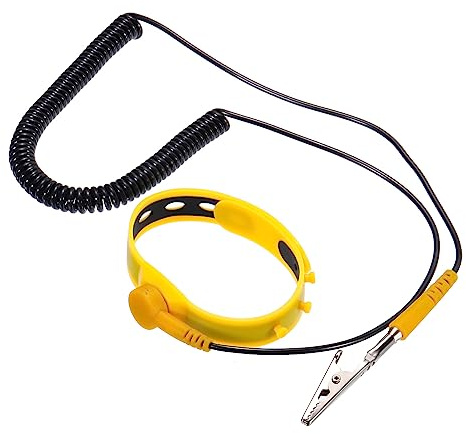 sourcing map ESD Anti Static Wrist Strap 5.91ft Silicone Adjustable Antistatic Bracelet Set Wired for Computer Electronics Repair Yellow Black