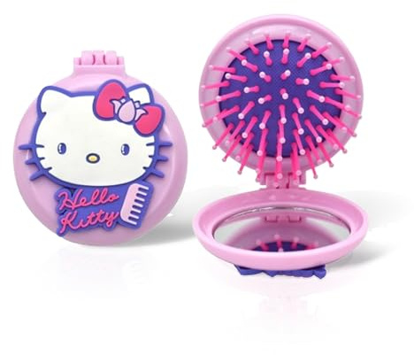 Hello Kitty Kinder Haarbürste ohne Ziepen – Entwirrbürste mit Spiegel – Sanfte Kopfhaut Massage – Gegen Knoten & Spliss – Für alle Haartypen – Kompakt, Leicht & Ideal für Reisen