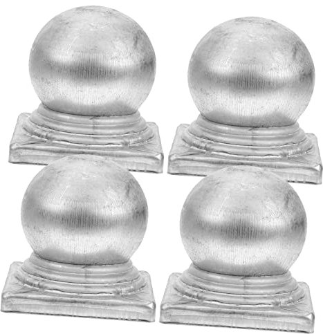 Uonlytech 4pcs Metal Bannister Wraps Fence Parts Fence Post Toppers Column Wraps for Porch Fence Post Globe Wood Finials Fence Topper Guardrail Post Cover Bed Post Finials Terminal Iron Cap