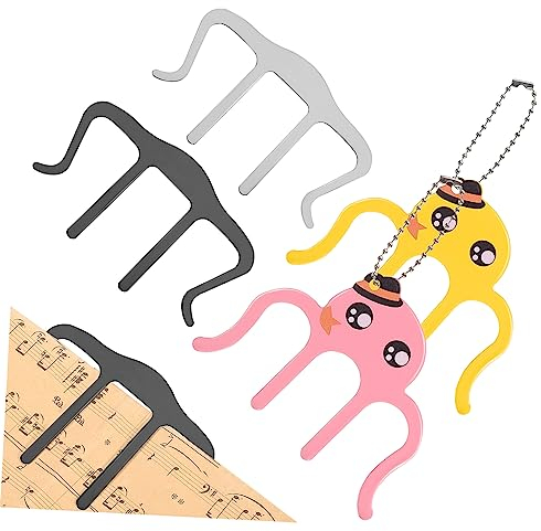 SAFIGLE 4 Stück Musikbuchklammern Metall Notenständer Seitenhalter Für Schüler Und Lehrer Schwarz/silber Gelb/pink Stabil Und Praktisch Für Noten Und Rezepte