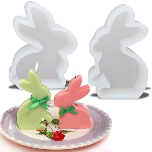 behone Stampi per Candele in Silicone Pasqua 2 pezzi 3D Stampi In Silicone Di Coniglio Stampo per Realizzare Cioccolatini, Candele, Saponi, Artigianato Regali di Pasqua(A)