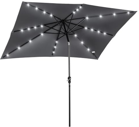 Outsunny Sombrilla Terraza Exterior 2,7x2x2,5 m Inclinable Luces LED | Sombrilla de Jardín, Techo hasta 45°, Poste de Acero, Manivela, Parasol para Patio Terraza