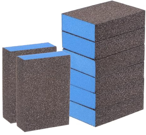 sourcing map 8pcs Sanding Sponge Blocks #60 (120-180 Grits) Wet/Dry Hand Sanding Sponges, 100x70x25mm Foam Sanding Block Pad for Polishing Kitchen Metal Wood Drywall Furniture, Brown&Blue