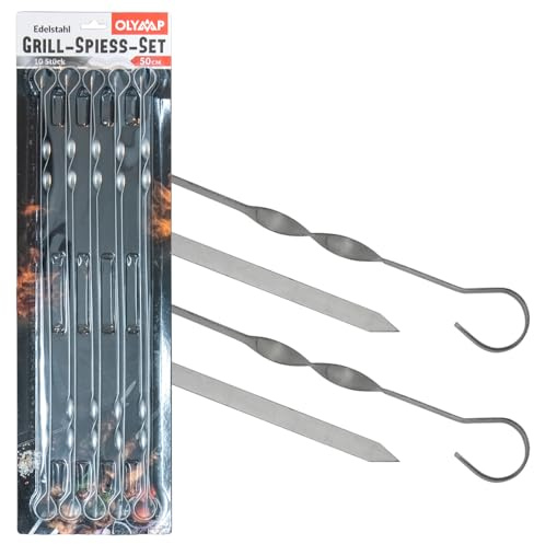 10 brochettes de kebab 1,5 mm, acier inoxydable 50 cm, idéal pour brochettes de viande