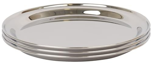 Argon Tableware 40.5cm Serving Platters - 3 Pack - Stainless Steel Chrome Dinner Tray Round Tray Plate Large Appetizer Serving Dishes for Party, Events, Table Service, Snack Platters
