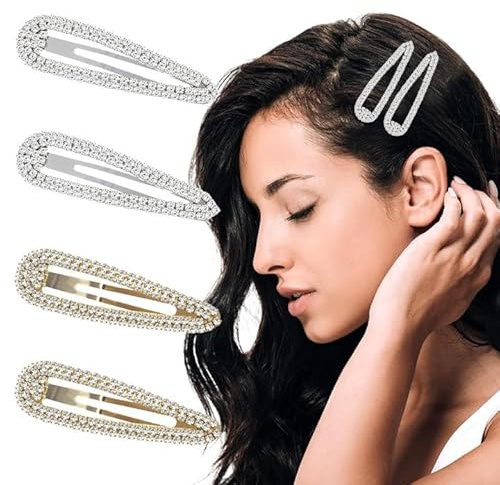 4PCS Accessori Capelli Donna Fermagli per Capelli con Strass Fermagli Capelli Crystal Donna Fermagli Capelli Eleganti Mollette （argento、oro）