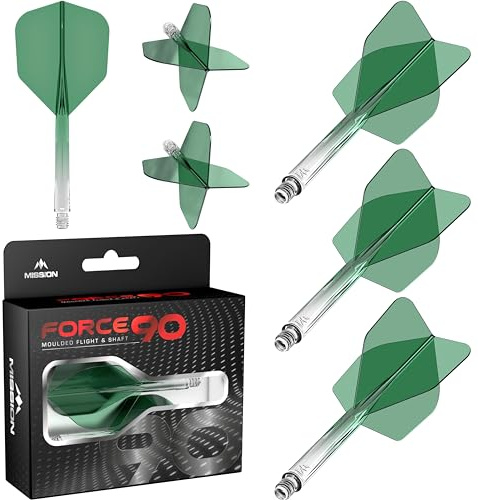 Mission Darts Force 90 | Integrated Precision Moulded Dart Flight and Shaft System, Pack of 3 Professional Durable Combined Dart Flights and Stems | Standard No.6 (Tweenie, Gradient Green)