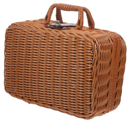 KONTONTY Cesta De Almacenamiento Tejida De Ratán Sintético Bolso Vintage para Maquillaje Estuche De Almacenamiento De Tamaño Pequeño para Decoración del Hogar