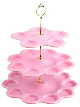 Blausky Cake Stand with 3 Levels and Carry Handle, Cupcake Stand, Cake Stand, Cake Stand Holder, Food Display Serving Plate for Dessert, Cakes, Pastries, Biscuits, Fruit, Pink