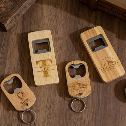 Llavero abrebotellas personalizado, abridor de botellas de madera personalizado, abrebotellas personalizado, grabado cualquier texto, boda, Navidad, fiesta (20 unidades)