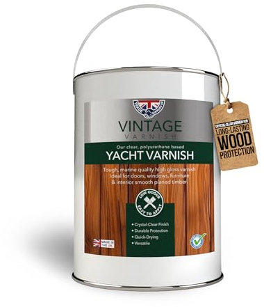 Vintage Yacht Varnish Clear Polyurethane - Wood Varnish Marine-Grade, UV-Resistant, High-Durability, Crystal-Clear Gloss Finish for Wood Protection (5 Litre) - Trade Supplies UK