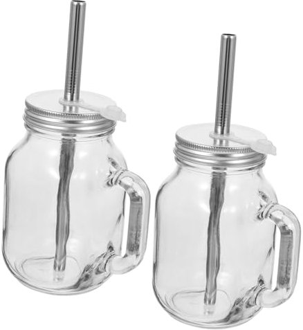 BEBEMOKO 2juegos Vasos De Vidrio Para Jugo Con Pajita y Mango Para Bebidas Frías Diseño Moderno y Práctico