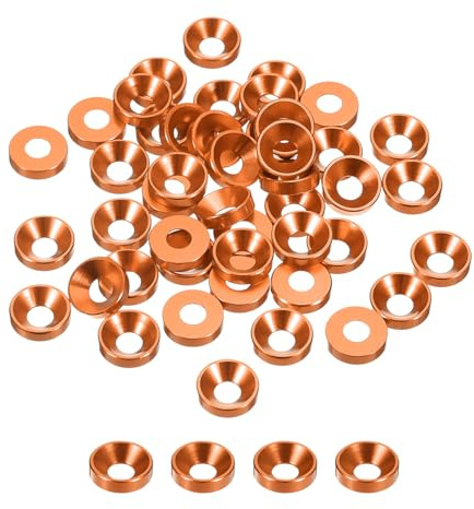 QUARKZMAN Arandelas Cónicas M4 con Cabeza Avellanada, Arandelas de Aluminio Anodizado para Tornillos Rc/Fpv/Pc/Drones/Accesorios Mecánicos, Paquete de 50 (Naranja)