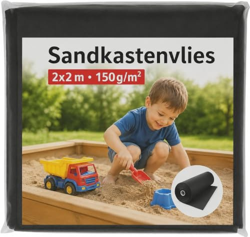 KAMACA Premium Vlies 2x2 m 150g/m² Wasserdurchlässige reißfeste Vliesunterlage Kastenfolie für sauberen und unkrautfreien Spielkasten (Sandkastenunterlage 2x2m 150g/m²)