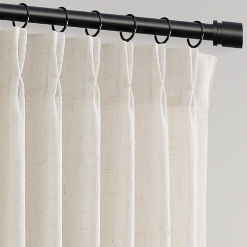 Pinch Pleated Linen Curtains 96 Inches Long for Living Room 2 Panel Set Cream Ivory Light Filtering Pinch Pleat Hooks Rings Back Tab Neutral Farmhouse Boho 96 Inch Curtain Drapes for Bedroom Window