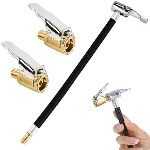 Adattatore per Tubo di Gonfiaggio per Pneumatici, Prolunga Flessibile 20cm con 2 Raccordi Valvola 8mm, Adattatore Compressore Bici Auto Moto, Accessori Pompa Aria Valvola Universale per Gonfiatore