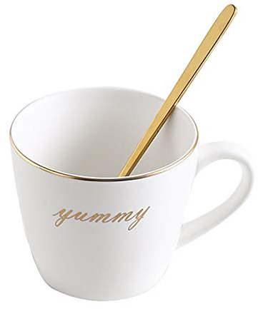 YETGFBH Tazze Caffe,Tazzine Caffè da Bar Ceramica tazza di caffè con piattino Ufficio Milk Tea tazze di compleanno Coppie regalo Amici tazza con cucchiaio Gift Box(Beige)