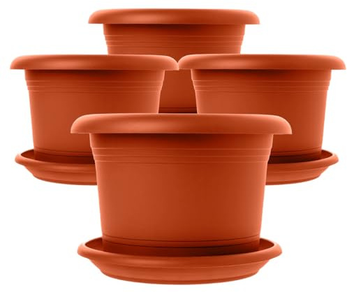 Sustania Lot de 4 pots de fleurs solides de 40 cm en terre cuite avec soucoupe – Qualité allemande pour vos plantes préférées