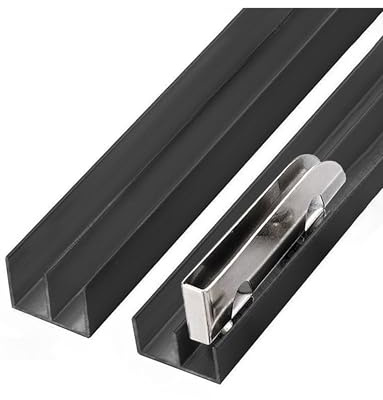 Binario per Porta Scorrevole in Vetro a Doppio Canale da 5 mm per impieghi gravosi - Kit in Alluminio Nero per vetrine, librerie e armadi con rulli Lisci (130 cm)