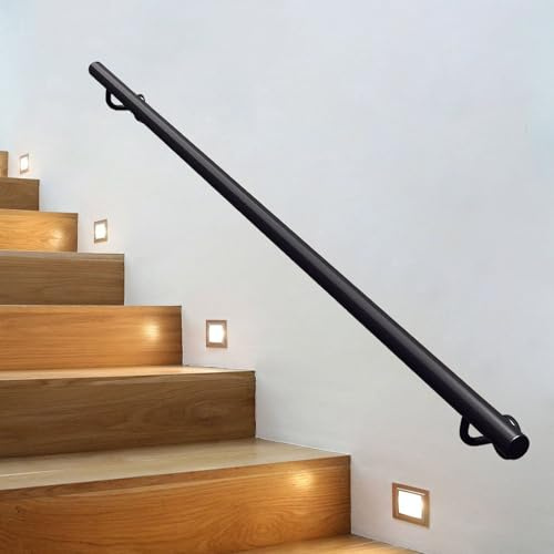 Staircase Handrail Banister Rail Support Kit | Wall Mounted Stair Railing Non-Slip Grab Bar for Indoor & Outdoor Steps | Black Round Pipe Safety Hand Rails(1ft/30cm)
